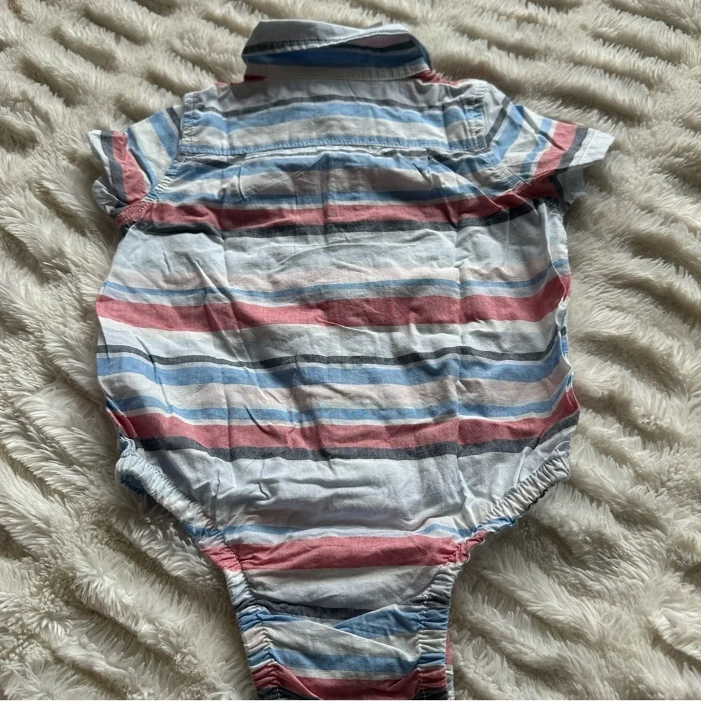 Baby GAP Baby Boy Striped Preppy Bodysuit Collar 4th July Dress Top Sz 18-24m